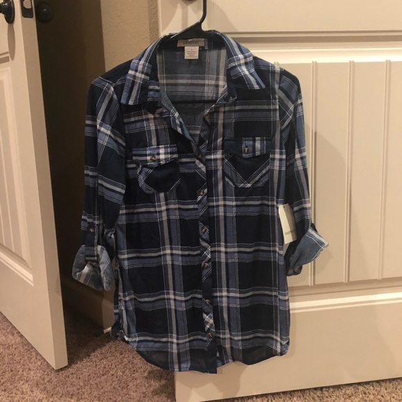 New With Tags Navy Flannel shirt Small - Picture 2 of 4